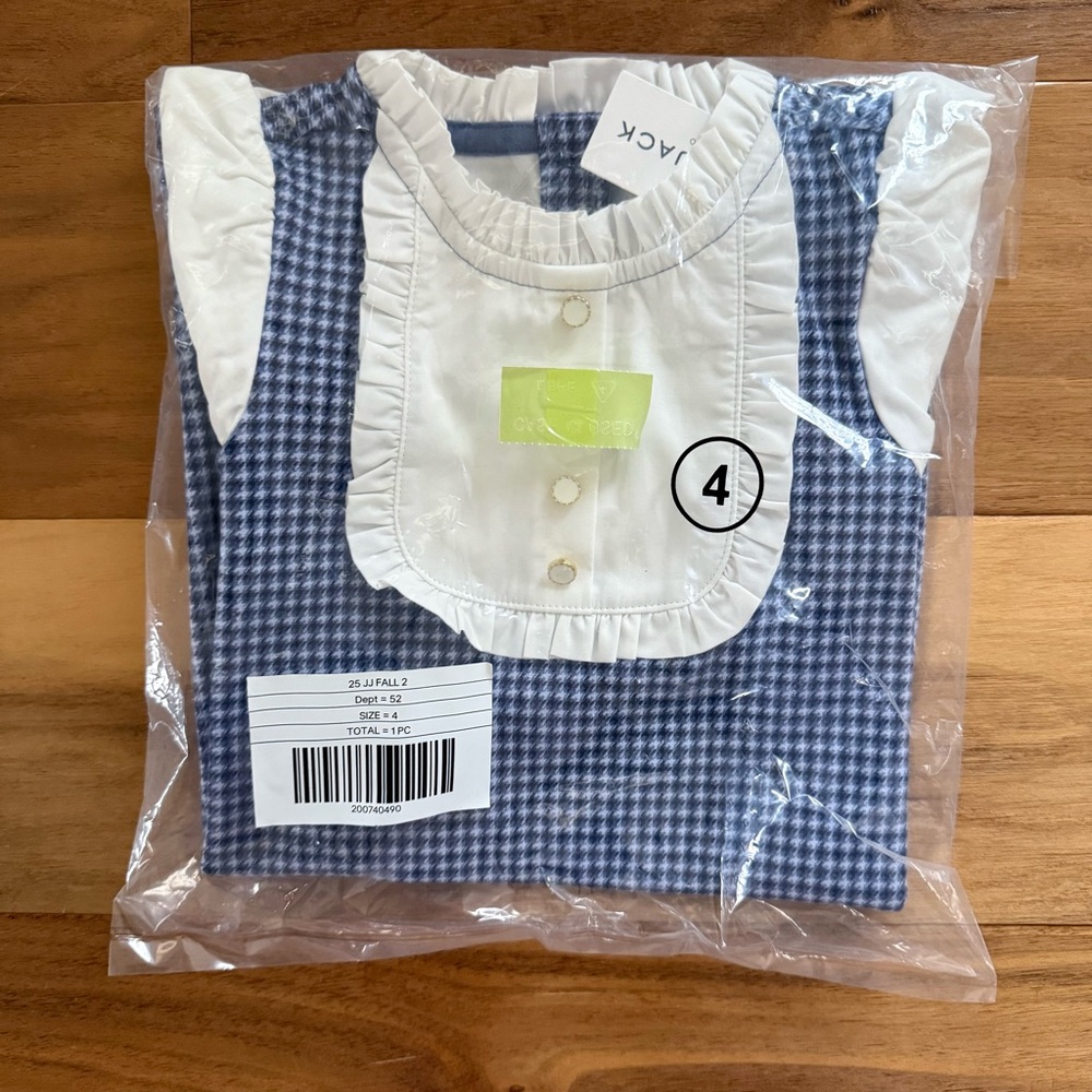 Brand New Janie & Jack Girls Blue Houndstooth Puff Sleeve Dress, Size 4, NWT - Picture 4 of 4